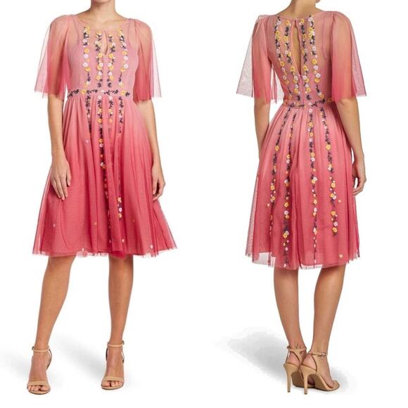 NWT FRENCH CONNECTION Floral Embroidered Midi Dress - Picture 1 of 6